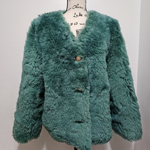 NewReal Toscana Sheepskin Lamb Fur Coat Jacket Blueish Green Emerald Moss Teddy - Picture 1 of 5